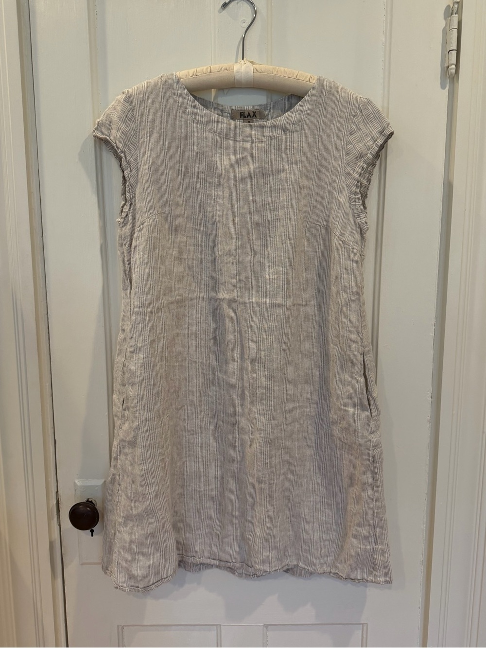 Flax Natural-Tone Sleeveless Linen Shift Dress